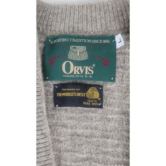 Vintage Orvis 100% Wool Sweater Vest Men's L Made in USA Beige Knit 80s 90s - Picture 7 of 10